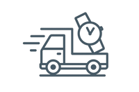 Minimalist icon of a delivery truck carrying a wristwatch, representing fast and reliable shipping. Clean vector style, simple lines, transparent background, modern look.